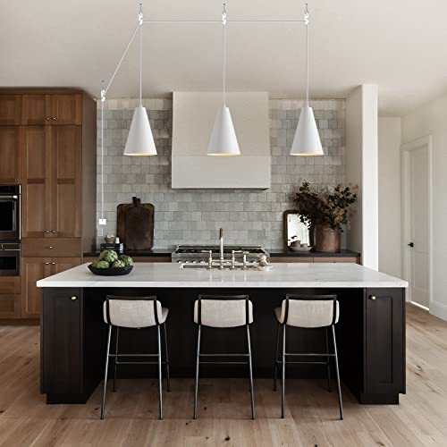 White Plug In Pendant Lights Kitchen Island,Dining Room Light Fixtures Over Table 1 Pack with Cone Metal Shade, Modern Farmhouse Mini Chandeliers with Cord On/Off Switch Hanging Lighting for Sink - color: 1Pack white-Plug in
