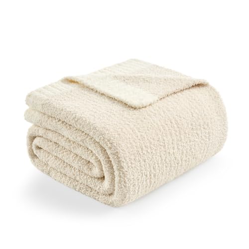 Snuggle Sac Buttery Ivory Throw Blanket for Couch, Reversible Super Soft Knitted Blankets, Warm Cozy Knit Fuzzy Plush Lightweight Throws Dupes for Sofa, Bed, Picnic, Ivory, 50 x 60 inches - color: Heather Ivory, size: Throw(50"x60")
