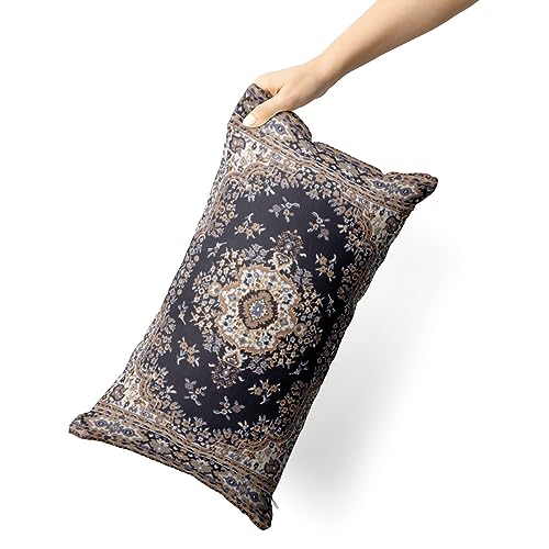 Snycler Boho Throw Pillow Covers 12x20 inch Set of 2 Black Medallion Border Area Rug Double Sided Pattern Cotton Soft Pillow Case Cushion Cover Pillowcase for Couch Sofa Bed Decorative - color: Boho-11, size: 20" x 12" (Pack of 2)