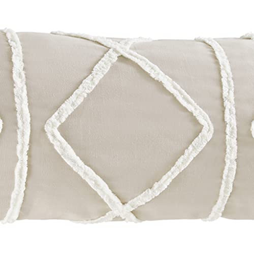 Bohemian Boho Chic Taupe Linen and Ivory Macrame Tufted Tassel Accent Decorative Couch Long Throw Zipper Body Pillow Cover Case 54x20 Solid Beige Tan Textured Minimalist Farmhouse Geometric Room Decor - color: Linen Fringe