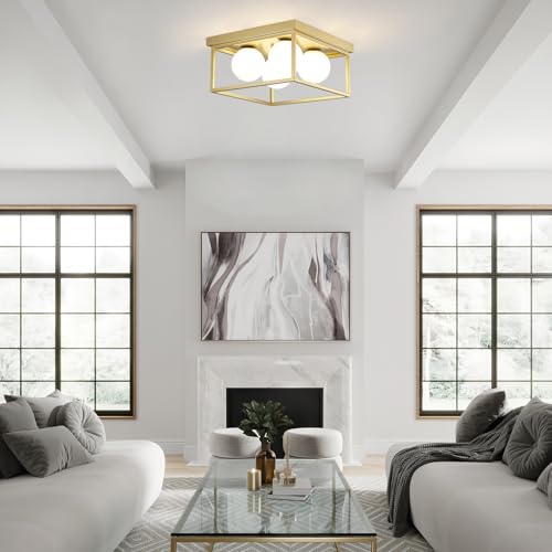 Flush Mount Ceiling Light Fixtures,4-Light Gold Semi Flush Mount Ceiling Light,12.6" Mid Century Light Fixture for Hallway Kitchen Entryway Bedroom Living Room - color: 4 Light Gold