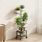 Plant Stand Indoor with Grow Lights - 7-Tier Plant Stand with Wheels, Tall Metal and Wood Indoor Plant Shelf with Tree Design, Rolling Flower Pot Holder Rack with Waterproof Finish, Adjustable Display Stand for Home Garden, Patio, 41" Tall - size: 41in