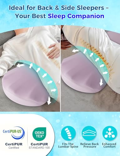 Fledano Lumbar Support Pillow for Bed – Floor Pillows & Cushions - Memory Foam Lower Back Pain Relief Pillow for Sleeping, Ergonomic Lumbar Pillow for Side & Back Sleepers, Sciatica & Hip Pain Relief - color: 02-purple (Upgraded Cool Cover)