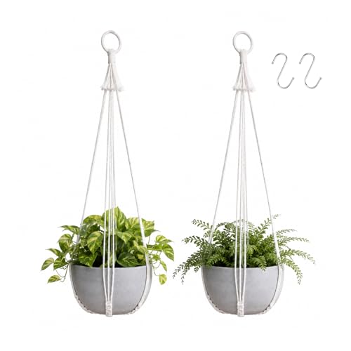 Artilady Macrame Hanging Planters Indoor Plant Hanger, Ivory White | Large, Boho Style, No Tassels, Window Balcony Outdoor Wall Decor - color: Ivory White