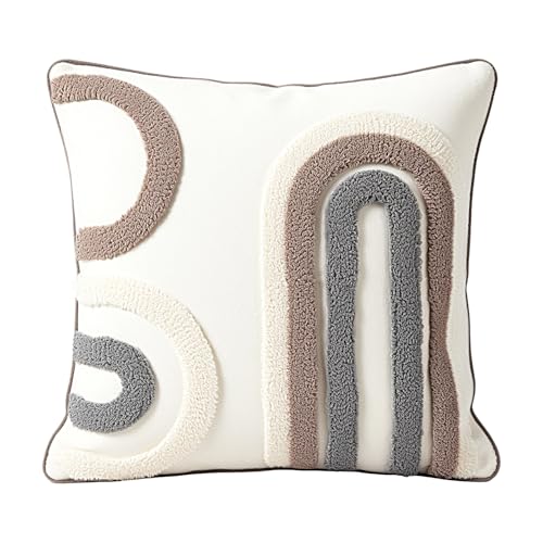 18in x 18in Geometric Tufted Pillow Cover, Neutral Gradient Stripe Cushion Case, Modern Textured Throw Pillow Sham for Sofa Bedroom Living Room, Boho Farmhouse Home Decor - color: Pastoral Style 4, size: 18" x 18" (Pack of 1)