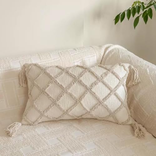 vctops Boho Throw Pillow Cover Farmhouse Tufted Embroidery Cream Decorative Cushion Pillow Covers Shabby Chic Lumbar Accent Pillowcase for Bed Sofa Living Room (Type K,12"x20") - color: Type K, size: 12"x20"