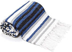 Americanflat 50x70 Authentic Mexican Throw Blanket - Falsa Blanket - Soft Cotton Throw Blankets for Indoor or Outdoor - Use for Yoga, Meditation, or Beach - Blue Stripes