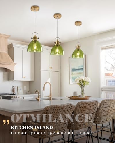 Glass Pendant Lights Kitchen Island, 7.5 inch Green Glass Pendant Lights, Vintage Pendant Lighting 1-Pack,Farmhouse Kitchen Island Lights for Kitchen, Bedroom, Living Room, Bathroom - color: Clear Glass-Green+Cord, size: 1-Pack