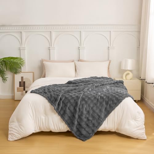 YUSOKI 3D Fleece Bubble Throw Blanket | 380GSM Ultra Soft Fluffy Plush | Non-Shedding Lightweight Cozy Blanket for Couch Sofa Bed | All Season (Grey,50 * 60inches) - color: Grey, size: Throw(50" x60")