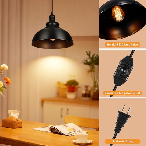Lightess Black Pendant Lights Dimmable with Plug in Cord and ON/Off Dimmer Switch, Industrial Hanging Kitchen Island Light Fixture, LG9925343 - color: Plug in