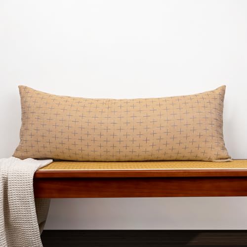JoraLion Decorative 14x36 Lumbar Pillow Cover, Khaki Cross Pattern Woven Textured Cushion Case Polyester Cozy Modern Farmhouse Vintage Pillowcase for Couch Sofa Bed Living Room, ONLY 1 Cover - color: Khaki