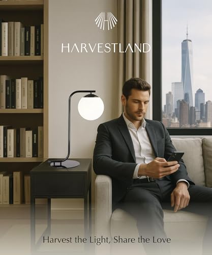 HarvestLand Midnight Sphere 20” Bedside Lamp – Globe Table Lamp & Modern Table Lamps for Living Room, Nightstand Lamp, Side Table Lamp for Bedroom & Office, Marble Base Glass Shade - style: Midnight Sphere 20” Globe