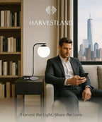 HarvestLand Midnight Sphere 20” Bedside Lamp – Globe Table Lamp & Modern Table Lamps for Living Room, Nightstand Lamp, Side Table Lamp for Bedroom & Office, Marble Base Glass Shade - style: Midnight Sphere 20” Globe
