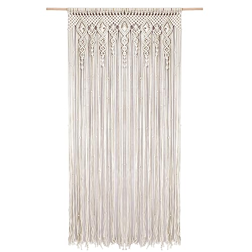 Foreate Macrame Curtains Long Cotton Macrame Wall Hanging Boho Beaded Curtain for Window Doorway Handmade Wedding Backdrop Room Divider, 1 Panel 79" L x 35" W - size: 35.5"W x 79"L (Pack of 1)