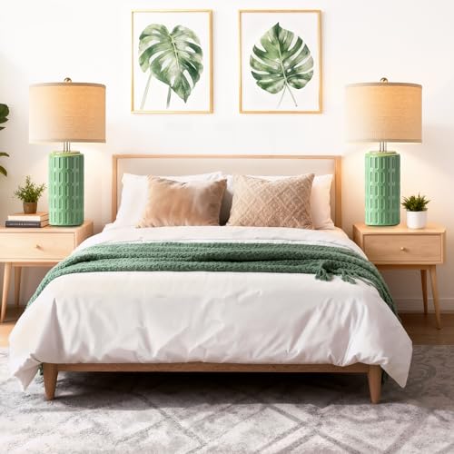 PARTPHONER 23" Farmhouse Modern Ceramic Table Lamp Set of 2 - Sage Green Bedside Lamps for Bedroom & Living Room, Nightstand, Desk, End Table - color: Sage Green