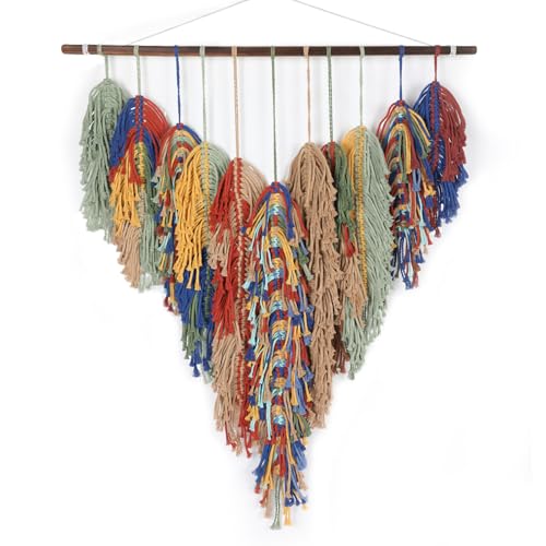 GYHPD Large Handmade Macrame Wall Hanging, Boho Wall Decor, Boho Woven Tassel Wall Art, Rustic Bohemian Home Decor for Living Room Bedroom, Aesthetic Housewarming Gift for Mom (Feather) - color: Feather