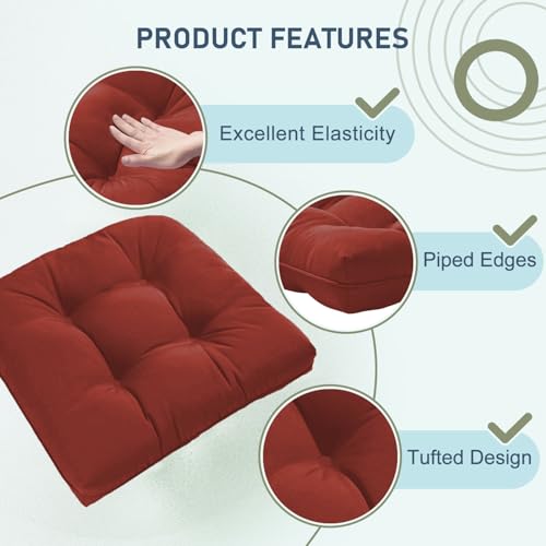 downluxe Outdoor Chair Cushions Set of 4 for Patio Furniture, Water Resistant Tufted Overstuffed Patio Furniture Cushions, Thick Outdoor Seat Cushion, 19" X 19" X 5", Brick Red - color: Brick Red, size: 4 Count (Pack of 1)
