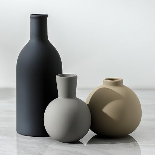 Ceramic Vase Set of 3, Flower Decorative Vases Home Decor Boho Neutral Modern Pottery Pampas Vases for Centerpiece Bouquet Table Mantel Entryway Bookshelf Living Room Bedroom Bathroom Kitchen - color: 001-multicolor-3k