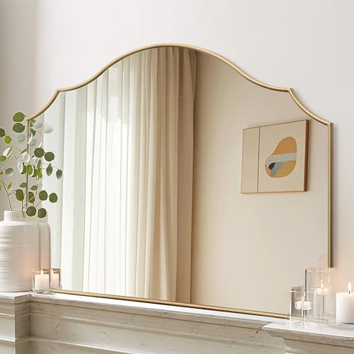 Besdomus Gold Scalloped Wall Mirror: 40"x29" Large Modern Minimalist Bathroom Mirror - Decorative Vanity Arched for Dresser/Entryway/Fireplace/Mantle/Living Room - Home Decor for Housewife - color: Gold Leaf, size: 29"L x 40"W