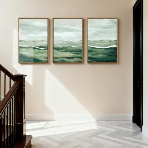 ANHUIB Large Green Abstract Framed Wall Art Set of 3 Sage Green Landscape Canvas Wall Decor 16x24 InchBeige Neutral Watercolor Lake Textured Illustrations Painting for Living Room Bedroom Dining Room - color: Green Neutral, size: 24"L x 16"W
