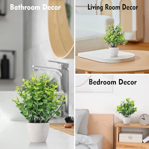 FAVOWREATH 4 Pack Fake Plants Ceramic Mini Artificial Greenery Potted Plants for Home Decor Office Decor Room Decor Farmhouse Decor Indoor Table Bathroom Decor - color: White
