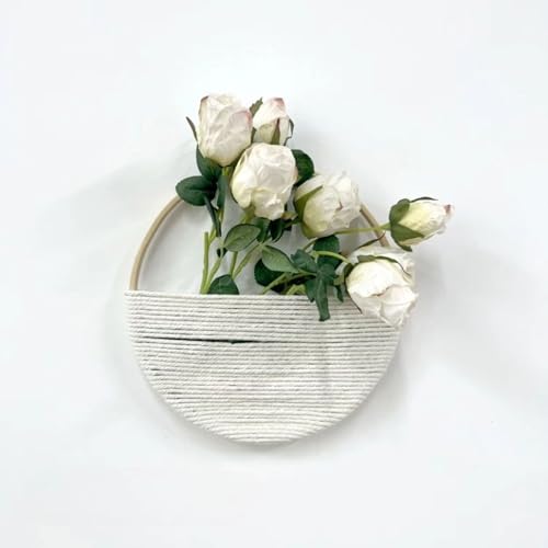 Cilemou 2-Piece 8-inch Round Bamboo Wall Decor with Yarn-Wrapped Half-Circle Design, Rustic Boho Style Wall Hanging for Living Room, Bedroom, Office, and Home Decor - size: 8in