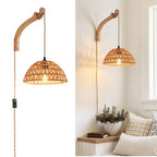 Plug in Wall Sconce,Farmhouse Wicker Wall Lamp Plug in,Hand Woven Rattan Wall Light Farmhouse Rustic Boho Sconces Wall Lighting for Living Room Bedroom - color: 9.8IN Rattan Lampshade, size: 1 PACK