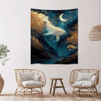 Celestial Whale under Moon Fantasy Ocean Tapestries Modern Boho Contemporary Wall Art Tapestry Wall Hanging Elegant Stunning Home Decor for Bedroom Living Room Apartment Office (YGST3989,50x60 inch)