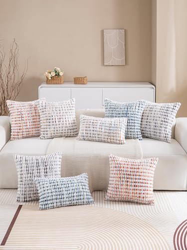 Decorative Boho Pillow Covers Set of 2-18x18 Inch Tufted Farmhouse Boho Throw Pillows for Couch, Neutral Chenille Fluffy Accent Pillowcase for Bed Living Room, Bedroom Sofa, Brown White - color: Brown, size: 18" x 18" (Pack of 2)