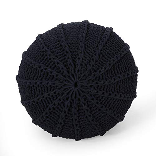 Round Boho Pouf Ottoman - Cable Knitted Cord Boho Pouffe - Stuffed Poof Accent Beanbag Footrest for Living Room - Nursery - Bedroom - Covered Patio - Study Nook (20"x20"x13") (Dark Blue-1) - color: Dark Blue-1