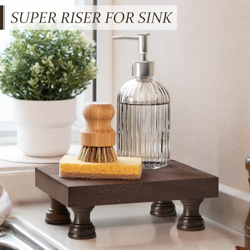 EOSAHR Decorative Wood Riser for Room Decor : Modern Farmhouse Pedestal Stand For Display Your Home Decoration and Soap Stand - Retro Wooden Tray for Bathroom and Kitchen Counter Decor (Rustic Brown) - color: Brown - Paulownia Wood