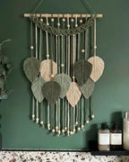 SunsprieJoy Macrame Wall Hanging, Boho Wall Decor Handmade Yarn Woven Leaf Tapestry, Modern Wall Art for Bedroom Nursery Kitchen Dining Room Bathroom, Home Decoration Gift for Women – Green - style: Layered Leaf