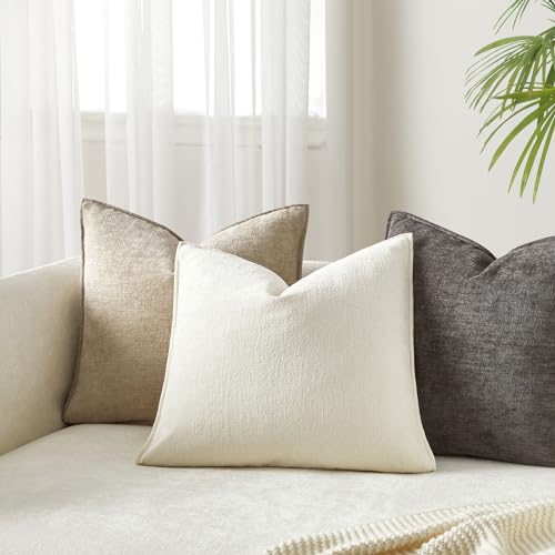 JUSPURBET 26x26 Throw Pillow Covers Set of 2 Decorative Pillow Covers for Couch Sofa Bed Cozy Chenille Cushion Covers Cases with Invisible Zipper for Living Room Home Decor,Cream - color: Cream, size: 26" x 26" (Pack of 2)