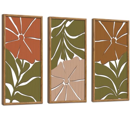 KAIRNE Boho Wooden Wall Art,Bohemian Wood Wall Decor Set of 3(16”X8”),Abstract Minimalist Hanging Decor,Vintage Farmhouse Bohemian Artwork for Living Room Bedroom Kitchen Office Decoration,Framed - color: Bohemian, size: 8"L x 16"W