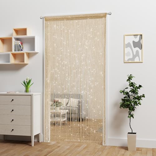 Door String Curtain Doorway Beads Curtains,Hanging Room Divider Beaded Decor Hippie Glitter Fringe Panel Closet Window Doors Sequin Sheer Boho Doors Tassel (Champagne) - color: Champagne