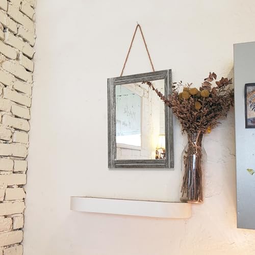 AAZZKANG Mirrors for Wall with Wooden Frame Rustic Wall Mirror Rectangular Decorative for Bedroom Bathroom Living Room Entryway Hanging - color: Dark Gray, size: 16"L x 12"W