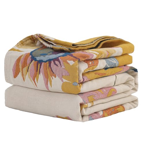 Boho Cotton Throw Blanket - Large Soft All-Season Quilt with Rustic Floral Design for Bed and Couch, Suitable for Living Room and Farmhouse Decor (Flower-Butterfly, Throw (50" x 60")) - color: Flower-butterfly, size: Throw (50" x 60")