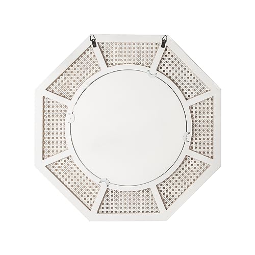 24" Large Rattan Wall Mirror Decoraive Boho Wall Decor Large Rattans Mirror Natural Woven Rattan Mirrors for Farmhouse,Living Room,Bedroom,Bathroom,White Frame
