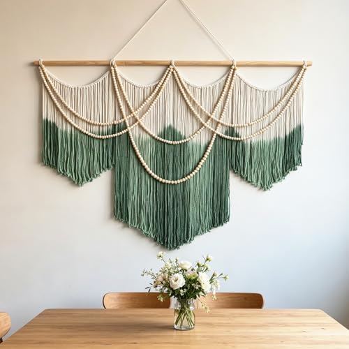 RUIZHIXUAN Large Macrame Wall Hanging Macrame Tie-dye Wall Hangings Tapestry Cotton Textile Boho Wall Decor Art Bedroom headboard Handwoven 59" Wx43” L (Tie-dye green) - color: Tie-dye green