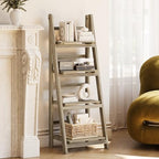 Ladder Shelves - Folding Wooden Ladder Bookshelf, 4-Tier Retro Plant Stand Storage Shelves for Home Living Room, Light Brown - color: Light Brown