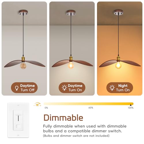 23.6" Wood Pendant Lights, Mid-Century Modern Natural Black Walnut Wood Pendant Light Fixture Hanging Lamp for Kitchen Island, Bedroom, Dining Room, Living Room, Nursery, Entryway, Foyer - size: 23.6" W x 8.3" H