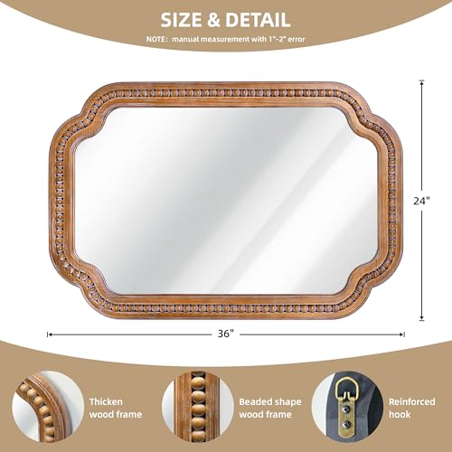 24x36 Inch Farmhouse Beaded Wall Mirror, Wood Scalloped Decorative Mirror, French Vintage Accent Mirror for Bathroom, Entryway & Glam Boho Decor - color: F - Beaded Scalloped - 24x36 in