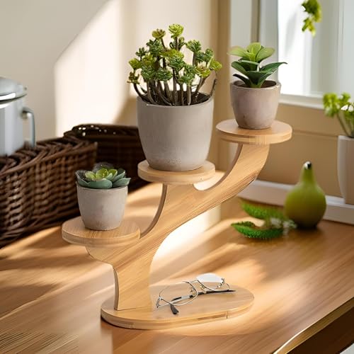 3 Tiered Desk Plant Stand Bamboo Tree Plant Shelf Tabletop Succulent Herb Stand Desktop Plant Stand Indoor Plant Rack for in Living Room Office Decoration (3 Tiered) - size: 3 Tiered