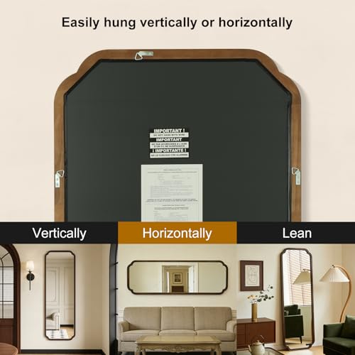 HOMECOOKIN Full Length Mirror Wall Mounted, Rustic Wooden Frame Floor Mirror, Rounded Corner Large Full Body Mirror for Bedroom,Dressing Room， Leaning or Hanging Against Wall (Walnut, 22" L x 65" W) - color: Walnut, size: 65"L x 22"W