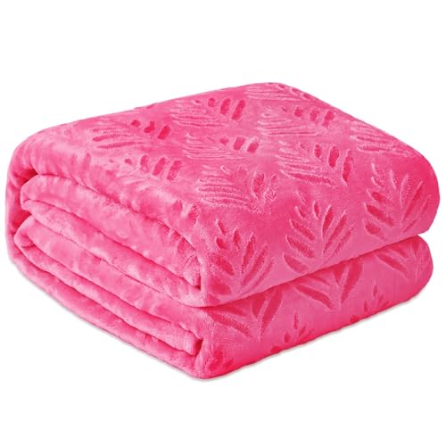 Exclusivo Mezcla Fleece Throw Blanket for Couch, Super Soft and Cozy Blankets All Season Use, Leaves Pattern, Plush Fuzzy Lightweight, Hot Pink, 50x60 Inch - color: Hot Pink, size: Throw(50"x60")