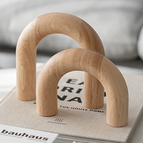 PEAKOLY Wood Arch Decorative Objects - Modern Bookshelf Decor, Coffee Table Sculpture, Floating Shelf Decor Accents, Japandi Home Decorations for Side, Console and Entryway Table - color: Natural