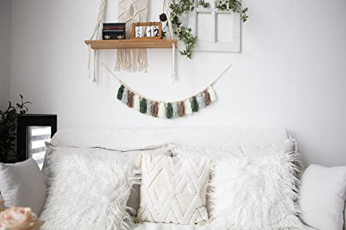 Tassel Garland - Boho Tassel Garland with Wood Beads - Wall Decor for Dorm, Girls Room and Nursery Room - Olive Green (43 inch) - size: 43 inch