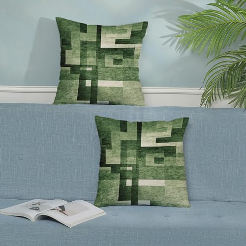 Sage Green Olive White Pillow Covers 20x20, Abstract Art Outdoor Decorative Throw Pillows for Couch, Modern Geometry Decor Cushion Cover 2 Pcs Soft Farmhouse Square Pillowcase for Bed Car Safa - color: Sage Green, size: 20" x 20" (Pack of 2)