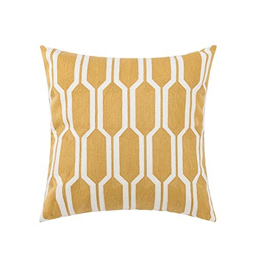 vctops Embroidery Cotton Decorative Throw Pillow Cover Boho Geometric Pattern Cushion Cover for Couch Sofa Bed (Yellow B,18"x18") - color: Yellow B, size: 18" x 18" (Pack of 1)