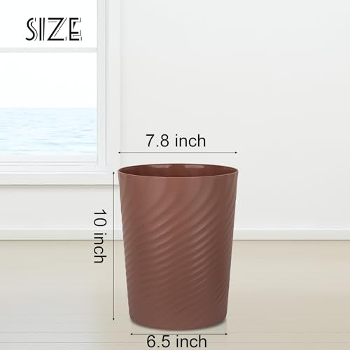UUJOLY Plastic Trash Can Wastebasket, Garbage Container Basket for Bathrooms, Kitchens, Offices, Kids Rooms (Brown, 1.8 Gallon) - color: Brown, size: 1.8 Gallon/1 Pack